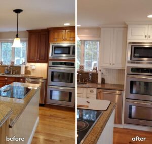 Before and After of painted kitchen cabinets